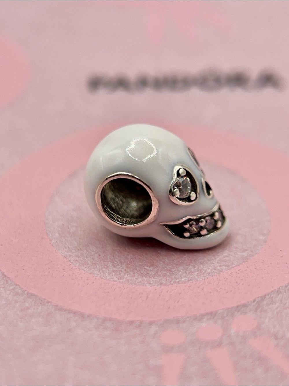 Pandora Glow In The Dark Skull Enamel Heart Eye Cubic Zirconia Charm - Picture 4 of 10